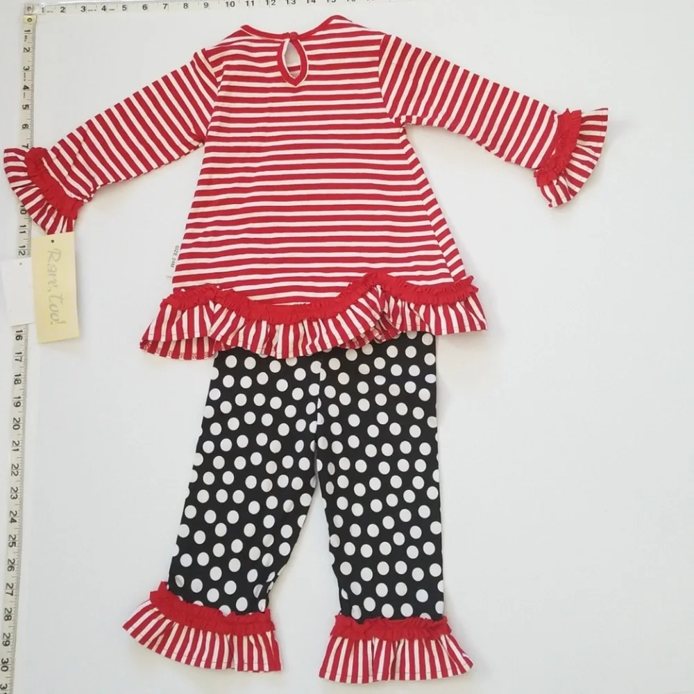 Rare Too Red Santa Stripes Polkadots Christmas Outfit Set Cotton Soft Breathable